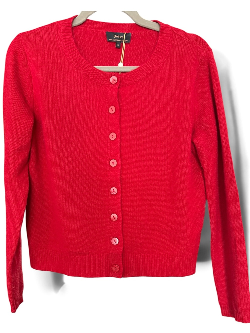 Quince 100% Mongolian Cashmere Cropped Crew Cardigan Red Small NWT